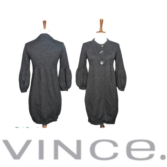 vince. Bishop Button Babydoll Gray Duster Cardigan - Picture 1 of 13
